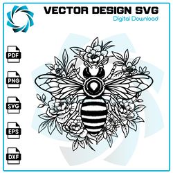 bee with flowers svg, bee svg, bee flower svg, bee hive svg, bee clipart, bee cricut, bee cut file, bee shirt