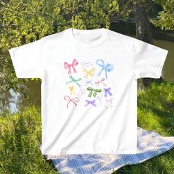 bow baby tee vintage collage baby tee seashell baby tee coastal grandma tee trendy womens tshirt y2k aesthetic baby tee