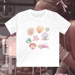 sea shell baby tee vintage collage baby tee seashell baby tee coastal grandma tee trendy womens tshirt y2k aesthetic bab