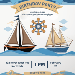 Editable Sailboat Invitation, Nautical Birthday Invitation, Boat Birthday Invite, Blue Editable Instant Download
