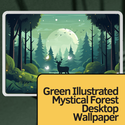 Green illustrated mystical forest desktop wallpaper