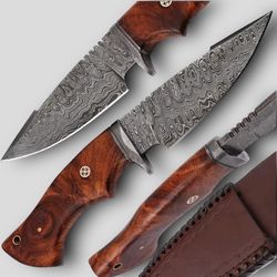 Custom hand, forged hunting, skinning knife with leather sheath