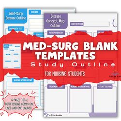 Med Surg Note Taking Template, Nursing Notes, Med Surg Concept Map and Study Sheets 4 pages