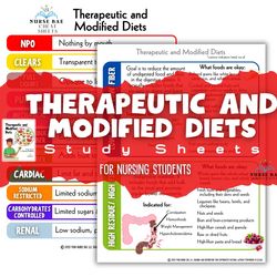 Therapeutic and Modified Diets Nursing Notes and Study Sheets