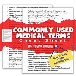 200 Commonly Used Medical Terminology Words and Definitions - Nursing Notes, Nursing Study Sheets, & Nursing Student Stu