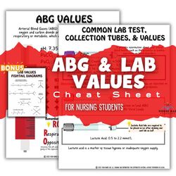 ABG Values and Lab Values - Nursing Study Sheet