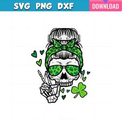 skull shamrock messy bun saint patrick's day svg bundle