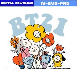 vintage bts bt21 flower kpop band svg bundle design