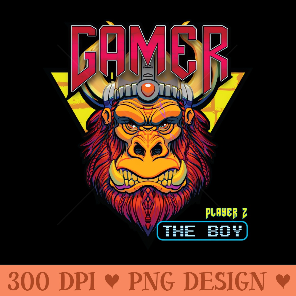 Gamer Player 2 Select Viking Gorilla Warrior - PNG Sublimation - Quick download