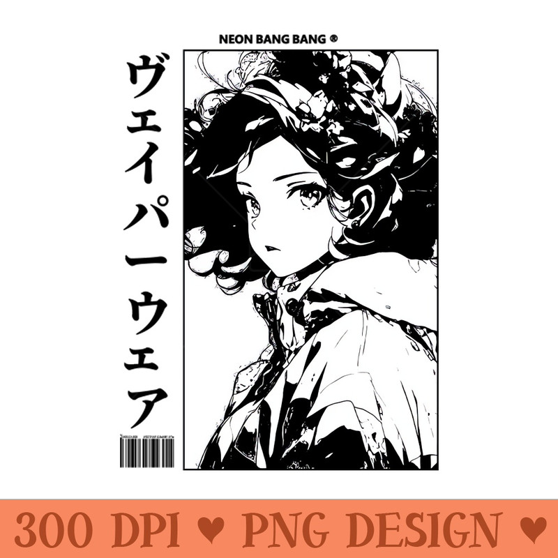 Black and White Japanese Anime and Manga Streetwear Geisha Girl - Exclusive PNG designs - Download right away