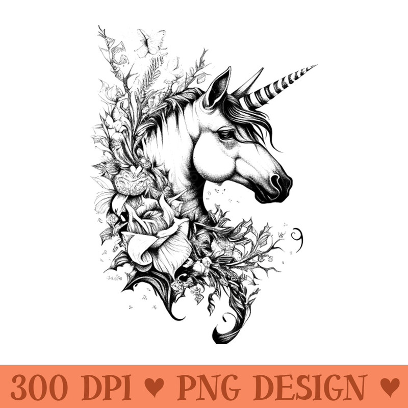 Unicorn Fantasy Wild Animal Illustration Art Tattoo - PNG Sublimation - Download in an instant