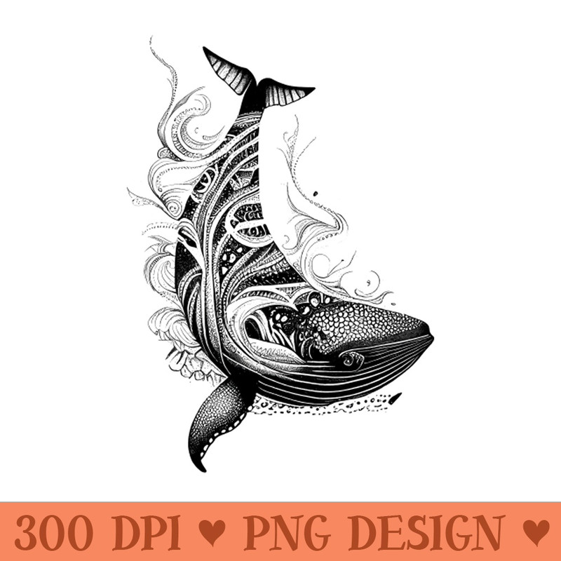 Whale Wild Animal Nature Illustration Art Tattoo - Sublimation images PNG download - Download instantly