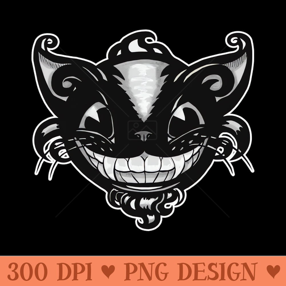 1930s Cartoon Smiling Cat White Outline - Sublimation patterns PNG - Instant Download