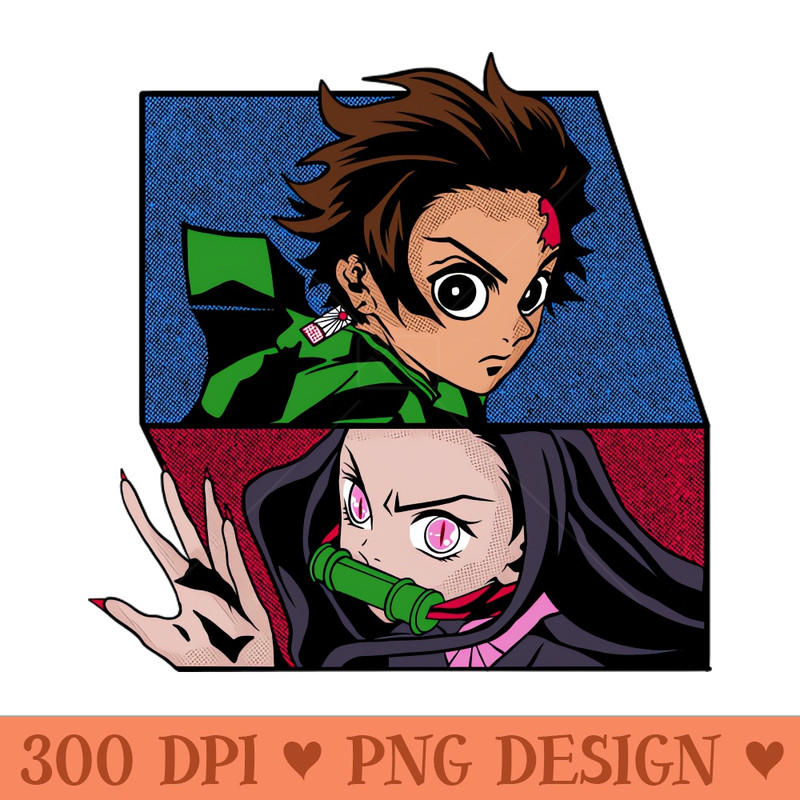 two demon slayer brothers and sisters - Digital PNG Artwork - Instant Download