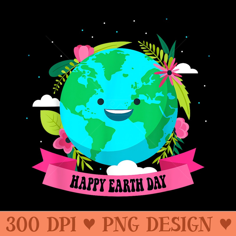 Happy Earth Day Cute Earth With Floral Earth Day - Sublimation designs PNG - Perfect for Creative Projects