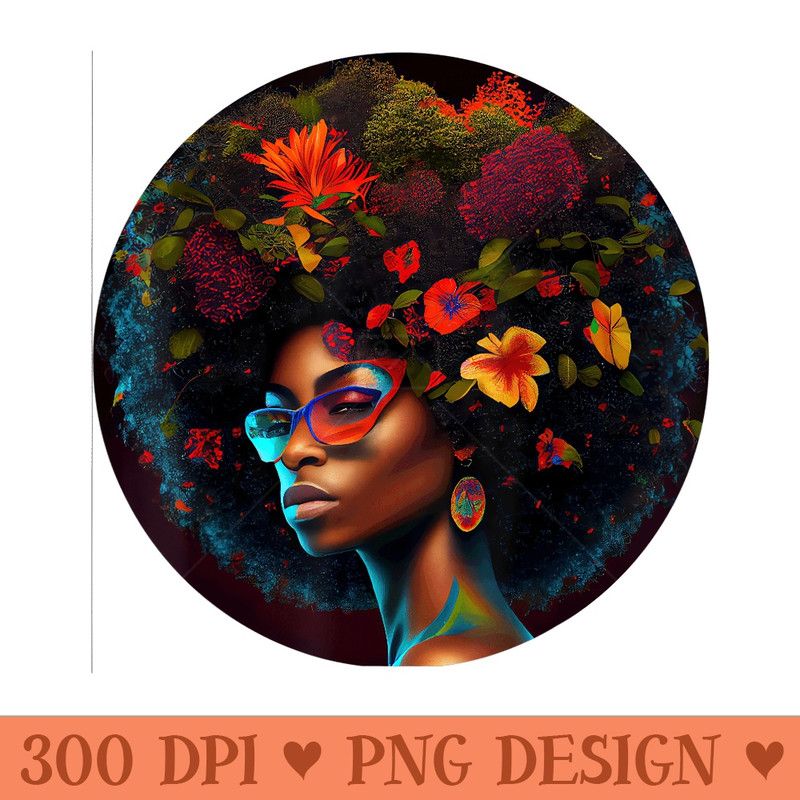 Beautiful Black Woman Queen Art Afro Colorful Flower Hair - PNG Download - Unleash Your Creativity