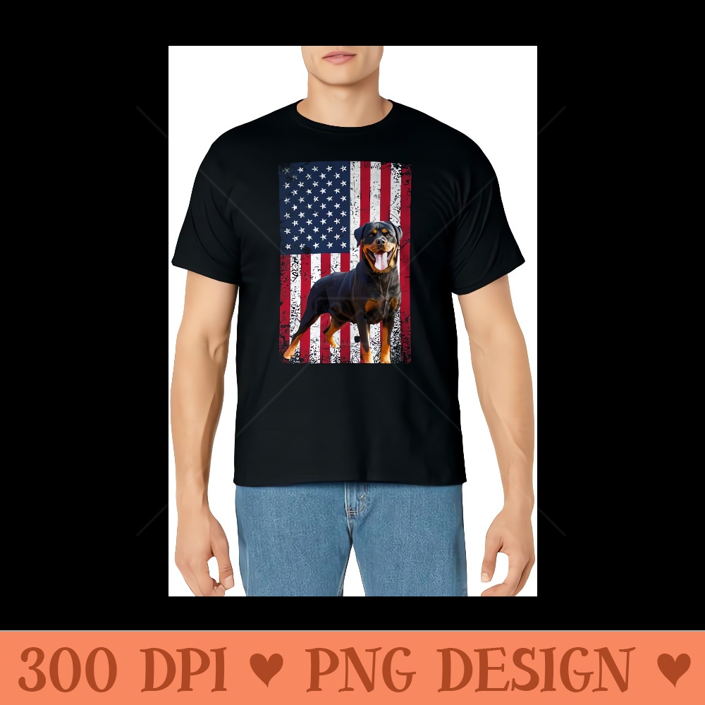 American Flag Rottweiler Dog Lover Funny 4th of July Dog - Sublimation PNG Designs - Bold & Eye-catching