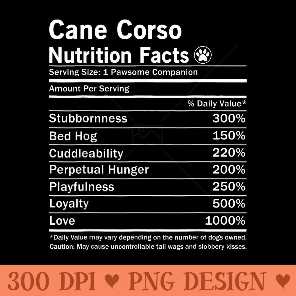 Cane Corso Nutrition Facts Funny Dog - Printable PNG Images - Instant Access To Downloadable Files