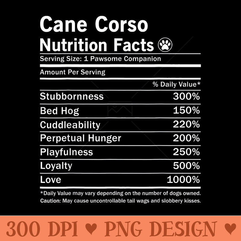 Cane Corso Nutrition Facts Funny Dog - Printable PNG Images - Instant Access To Downloadable Files