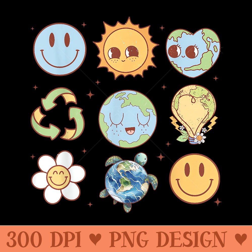Groovy Earth Planet Hippie Smile Face Happy Earth Day - PNG Graphics Download - Unlock Vibrant Sublimation Designs