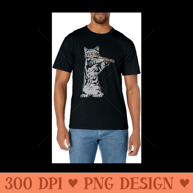 Cat Playing Flute T-shirt Cool Musician Marching Band - Download PNG images - Perfect for Sublimation Art