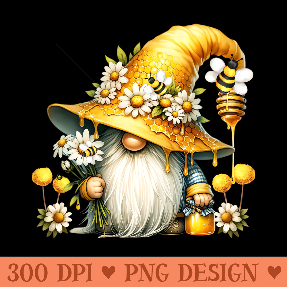 Bee Gnome Graphic For Women Daisy Flowers Funny Hippie Gnome - PNG Art Files - Stunning Sublimation Graphics