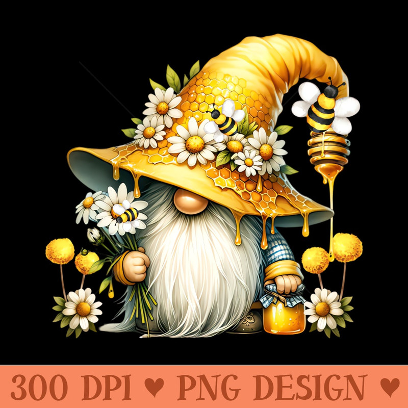 Bee Gnome Graphic For Women Daisy Flowers Funny Hippie Gnome - PNG Art Files - Stunning Sublimation Graphics