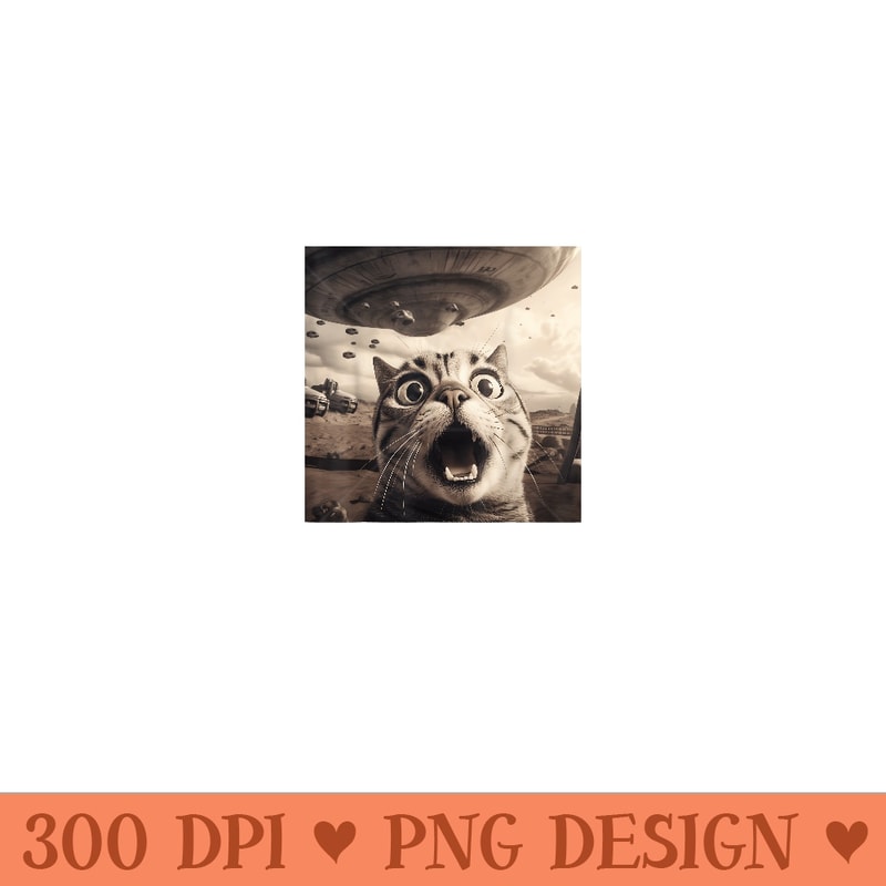Alien UFO Funny Cat Selfie Scared Cat Lover Spaceship UFO - Sublimation graphics PNG - Perfect for Creative Projects