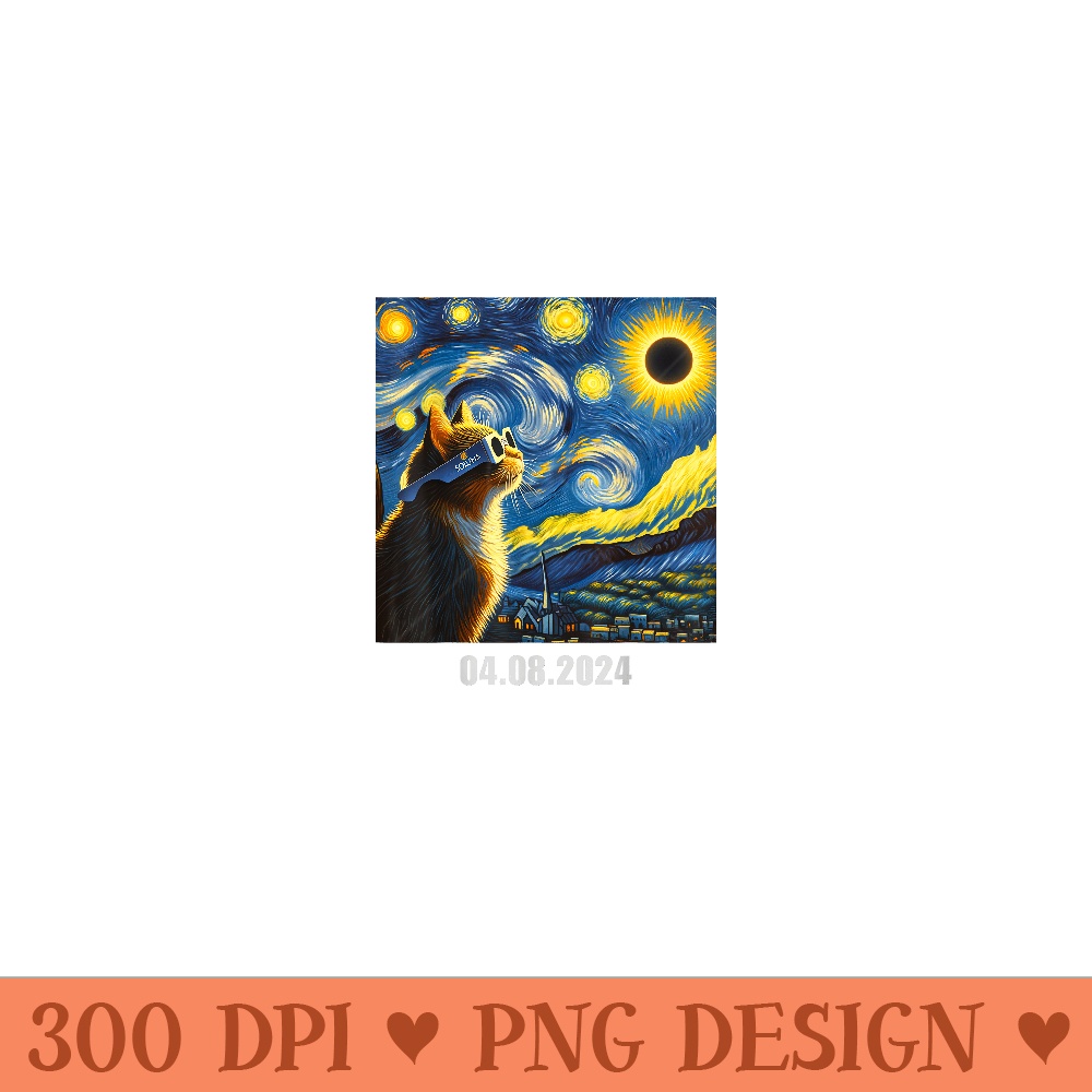 2024 Total Solar Eclipse Funny Cat in Soluna Glasses Viewer - High Resolution PNG Designs - Create with Confidence