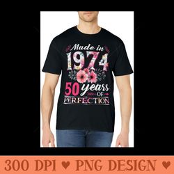 50 year old made in 1974 floral flower 50th birthday womens - sublimation png designs