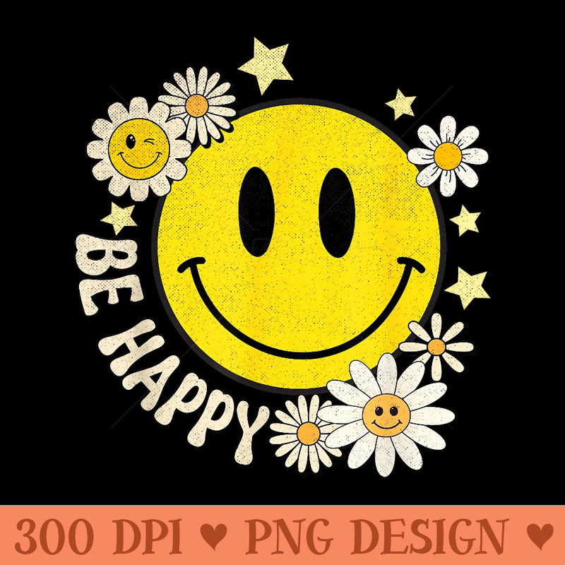 Be Happy Smile Face Retro Groovy Daisy Flower 70s - Printable PNG Images - Capture Imagination with Every Detail