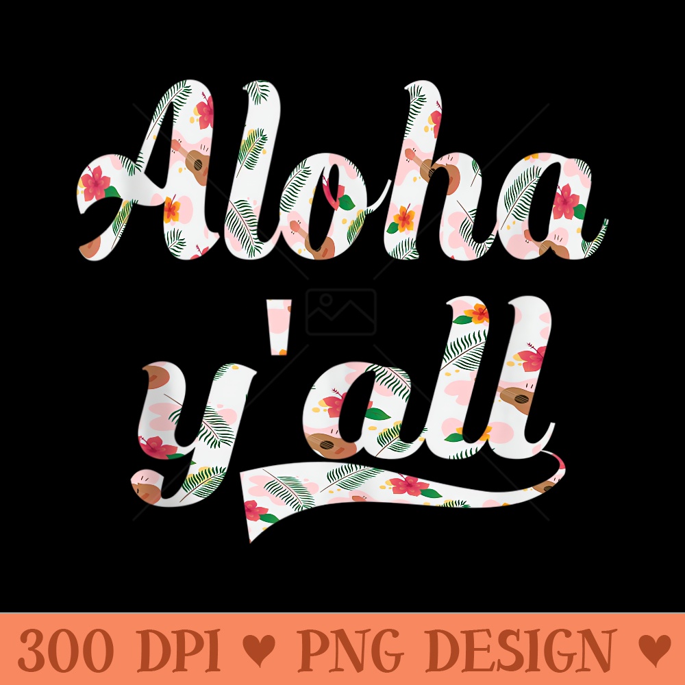 Aloha Y'all Ukulele Frangipani Flower Pattern Party - Sublimation artwork PNG download - Spice Up Your Sublimation Projects