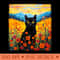 Black Cat In A Flower Fields Van Gogh Cat Starry Night Cat - Modern PNG designs - High Resolution And Print Ready Designs