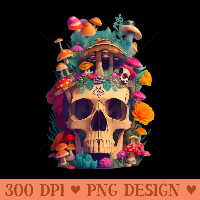 Goblincore Aesthetic Mushrooms Skull Fungi Flower Bouquet - Sublimation patterns PNG - Spice Up Your Sublimation Projects