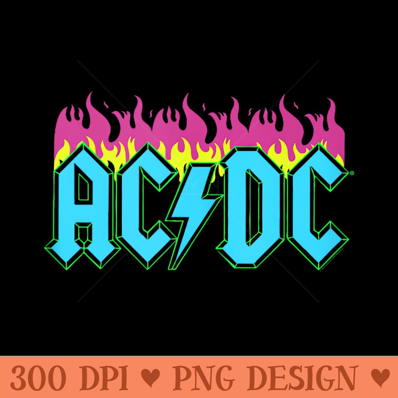 ACDC Rock Music Band Neon Flames - PNG Art Files - Premium Quality PNG Artwork