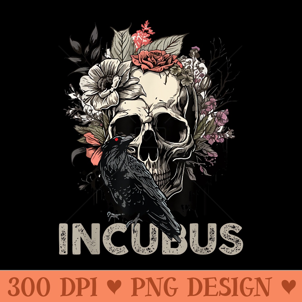 Halloween Graphic Incubus-Crow Left Skull Morning And Flower - PNG Download - Unique And Exclusive Designs