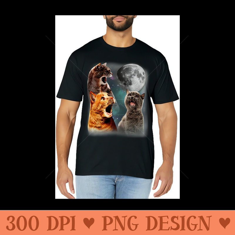 3 Cat Moon Howling Cat Head For Cat Lover, Cat Dad, Cat Mom - Sublimation patterns PNG - Instant Access To Downloadable Files