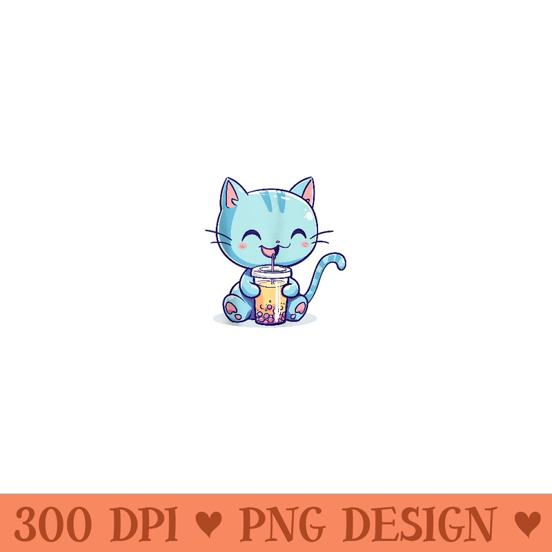 Funny Cat drinking Bubble Tea Boba Anime Kawaii Graphic - Mug Sublimation PNG - Premium Quality PNG Artwork