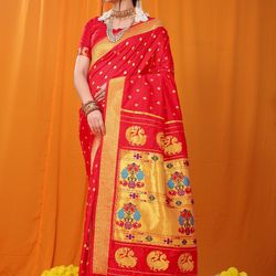 Excluive soft paithani silk saree with zari weaving work