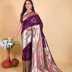 Beautiful paithani silk saree with zari weaving work