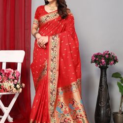 Exclusive designer paithani silk saree with zari weaving work body