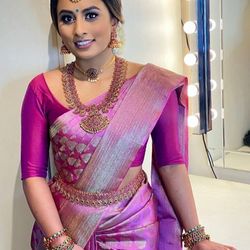 Purple Color Womens's Saree Indian Wedding Party Wear Pakistani Designer Soft Lichi Silk Saree