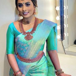 Green Color Womens's Saree Indian Wedding Party Wear Pakistani Designer Soft Lichi Silk Saree
