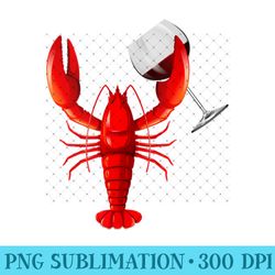 funny wine drinking lobster red crawfish wine lovers - png clipart - enhance your apparel with stunning detail