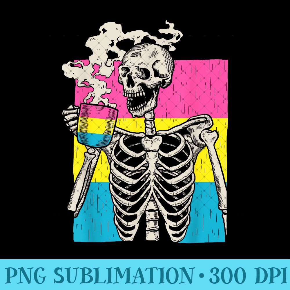 Skeleton Drinking Coffee LGBT-Q Pansexual Pride Pan Flag 1330.jpg