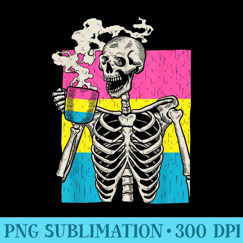 Skeleton Drinking Coffee LGBT-Q Pansexual Pride Pan Flag 1330.jpg