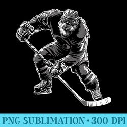 bigfoot playing hockey player funny sasquatch hockey - high quality png files - high resolution and print-ready designs