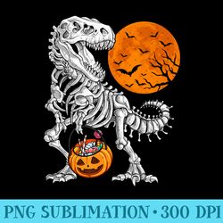 halloween boys dinosaur skeleton t rex scary pumpkin moon - sublimation png designs - transform your sublimation creatio
