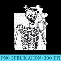 halloween coffee drinking skeleton skull sweatshirt - ready to print png designs - add a festive touch to every day