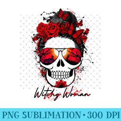 halloween skull witch woman red roses and butterflies - printable png graphics - fashionable and fearless